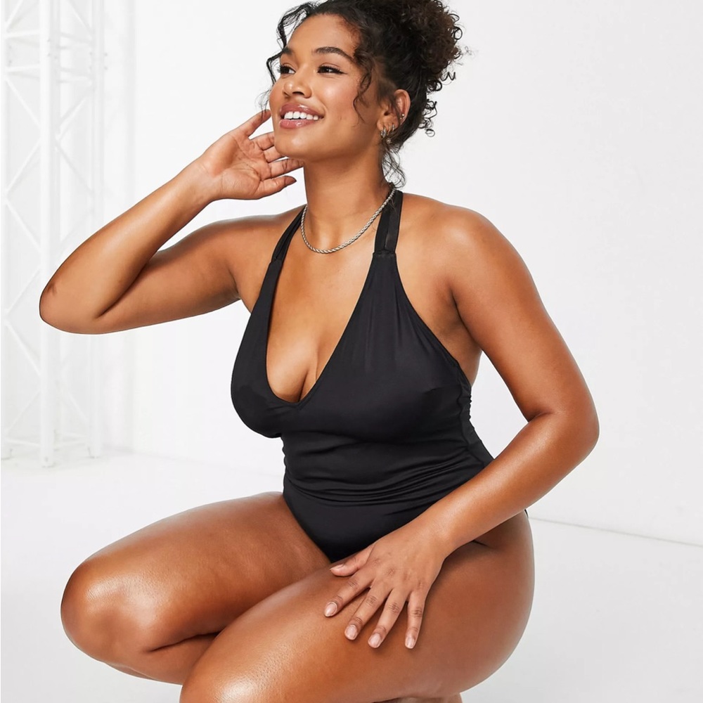 Asos curve black one piece swimsuit